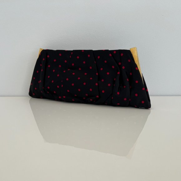 DOLCE & GABBANA BLACK AND RED POLKA DOT HARD GOLD CASE CLUTCH NWOTS! - Picture 10 of 17